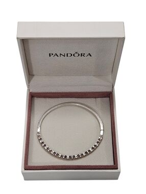 Pandora Sterling Silver CZ Bangle Bracelet 6.75"